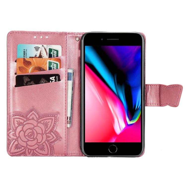For iPhone 17e / 16e Butterfly Love Flower Embossed Leather Phone Case