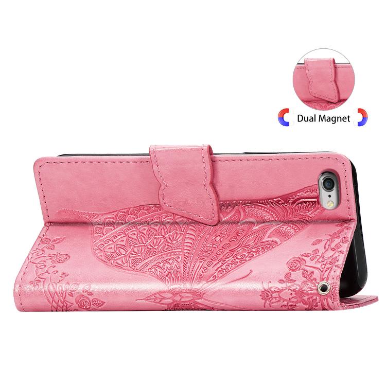 For iPhone 17e / 16e Butterfly Love Flower Embossed Leather Phone Case
