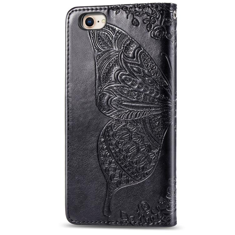 For iPhone 17e / 16e Butterfly Love Flower Embossed Leather Phone Case