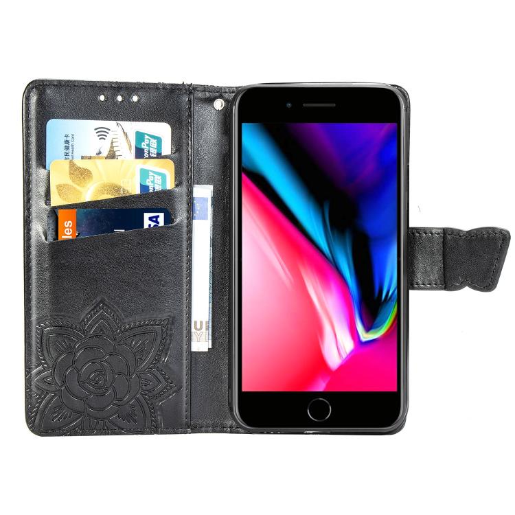 For iPhone 17e / 16e Butterfly Love Flower Embossed Leather Phone Case
