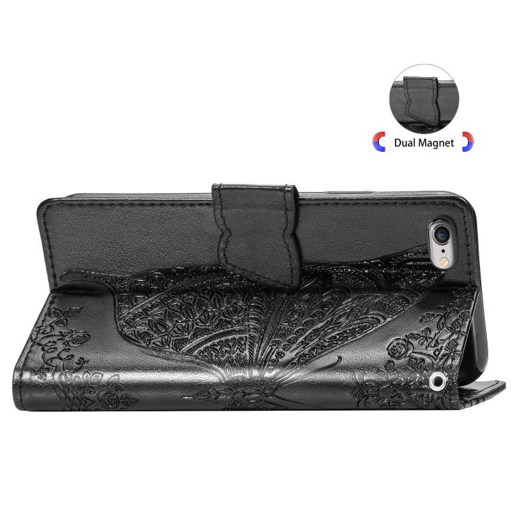 For iPhone 17e / 16e Butterfly Love Flower Embossed Leather Phone Case