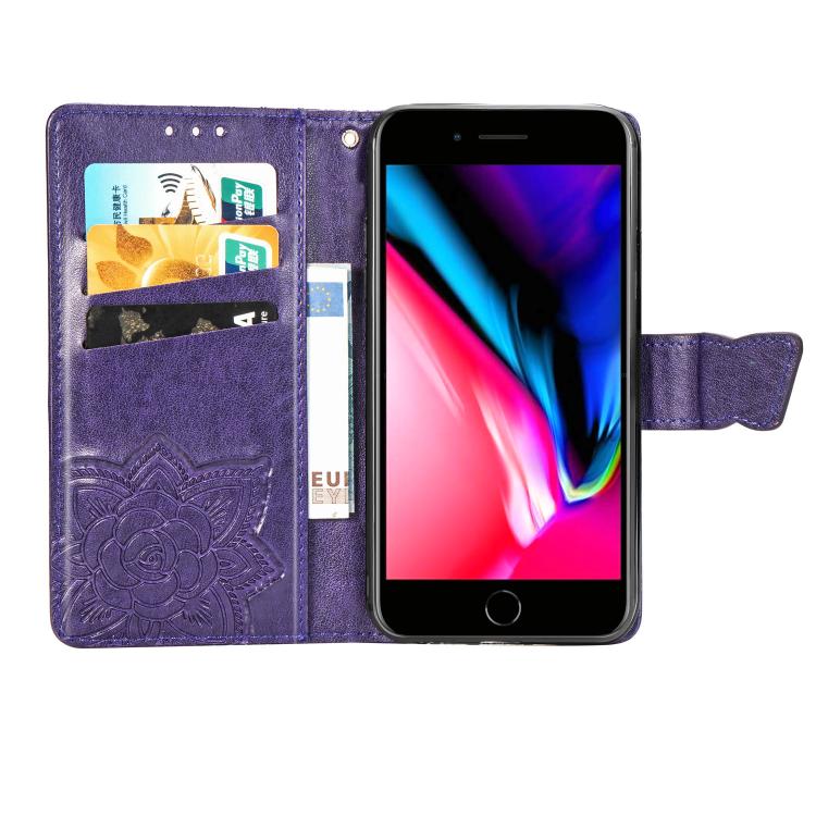 For iPhone 17e / 16e Butterfly Love Flower Embossed Leather Phone Case