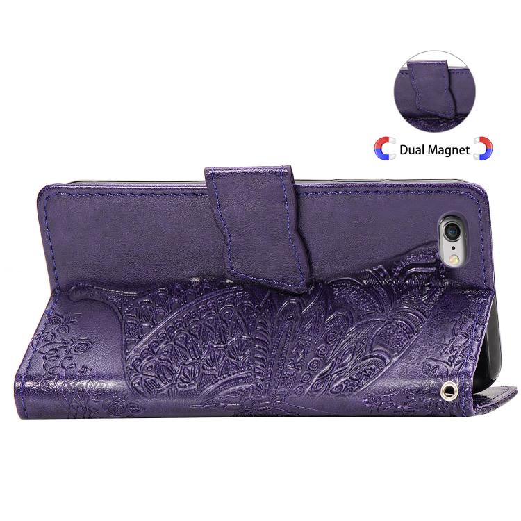 For iPhone 17e / 16e Butterfly Love Flower Embossed Leather Phone Case