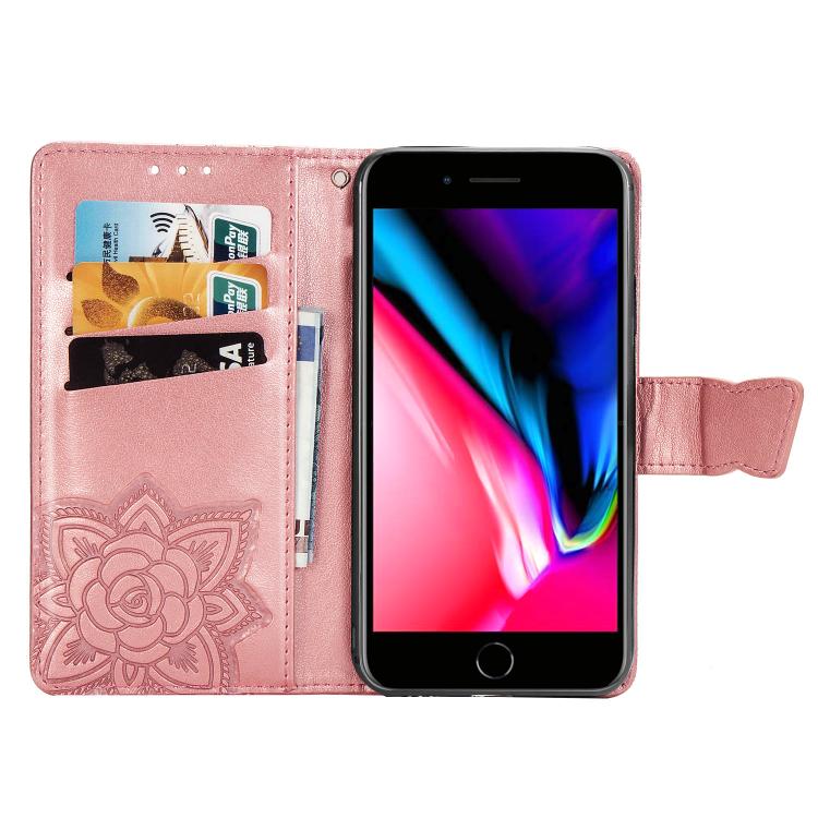 For iPhone 17e / 16e Butterfly Love Flower Embossed Leather Phone Case