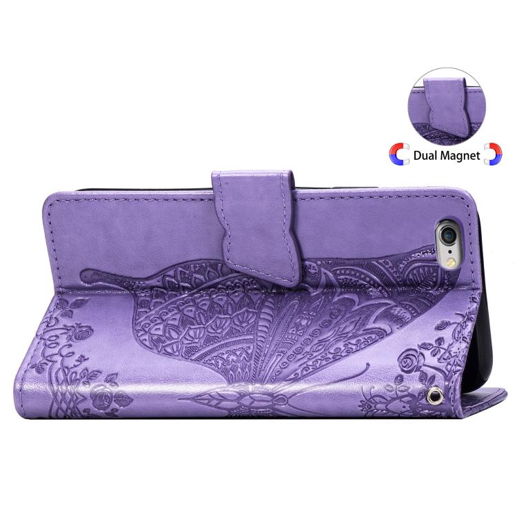 For iPhone 17e / 16e Butterfly Love Flower Embossed Leather Phone Case