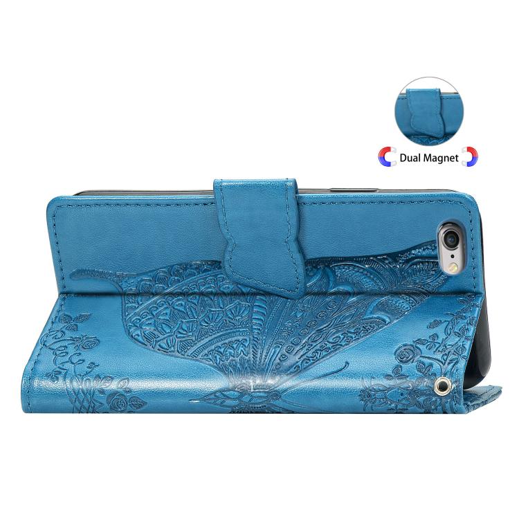 For iPhone 17e / 16e Butterfly Love Flower Embossed Leather Phone Case