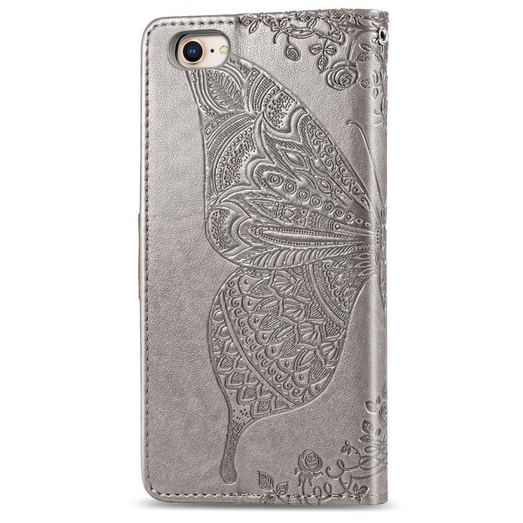 For iPhone 17e / 16e Butterfly Love Flower Embossed Leather Phone Case