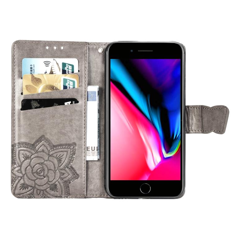 For iPhone 17e / 16e Butterfly Love Flower Embossed Leather Phone Case