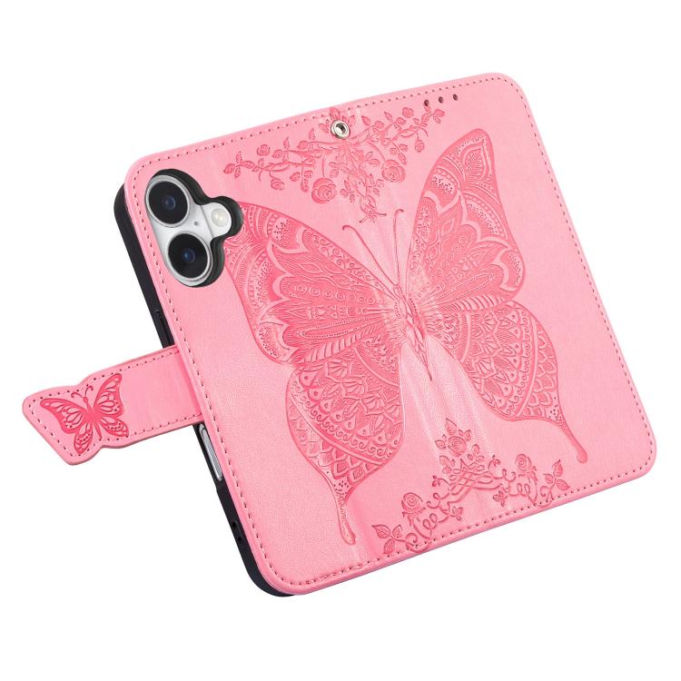 For iPhone 17 Butterfly Love Flower Embossed Leather Phone Case