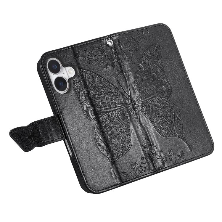 For iPhone 17 Butterfly Love Flower Embossed Leather Phone Case