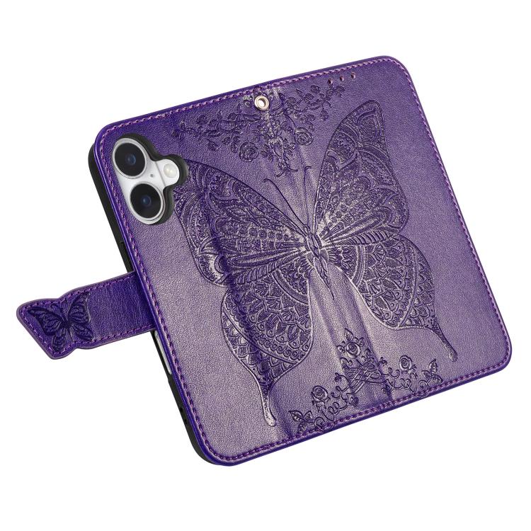 For iPhone 17 Butterfly Love Flower Embossed Leather Phone Case