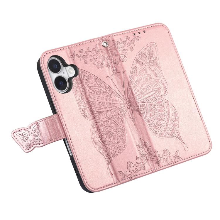 For iPhone 17 Butterfly Love Flower Embossed Leather Phone Case