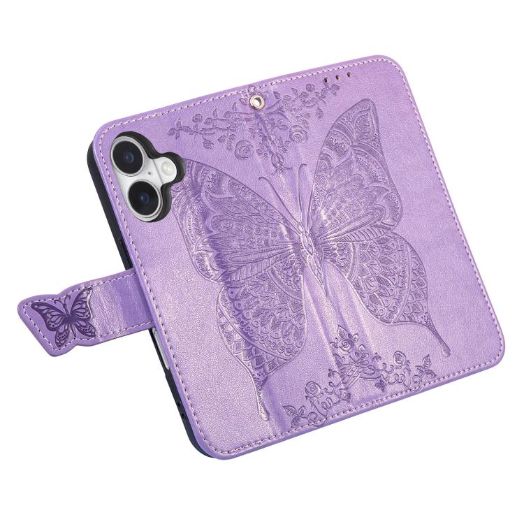 For iPhone 17 Butterfly Love Flower Embossed Leather Phone Case