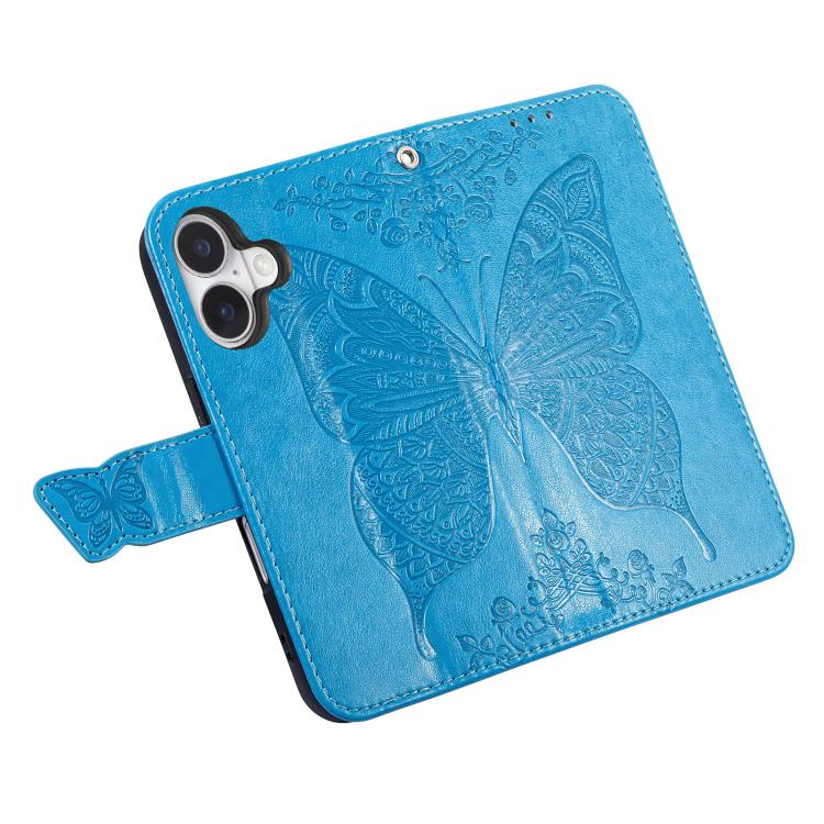 For iPhone 17 Butterfly Love Flower Embossed Leather Phone Case