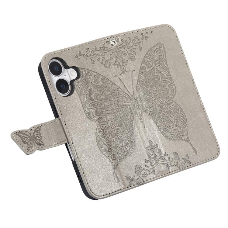 For iPhone 17 Butterfly Love Flower Embossed Leather Phone Case