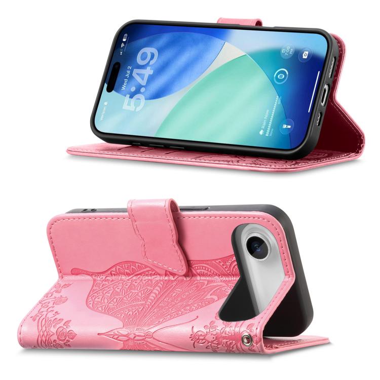 For iPhone Air Butterfly Love Flower Embossed Leather Phone Case