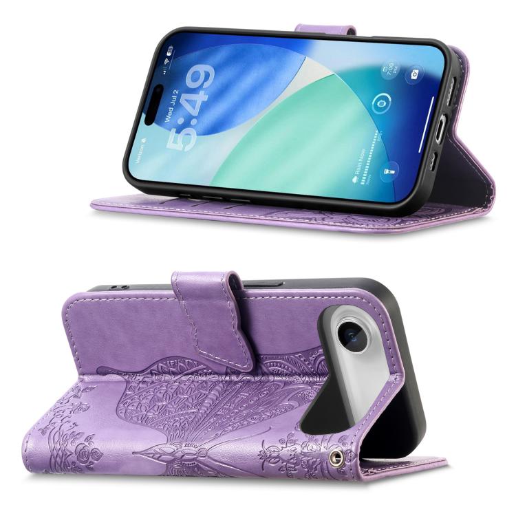 For iPhone Air Butterfly Love Flower Embossed Leather Phone Case