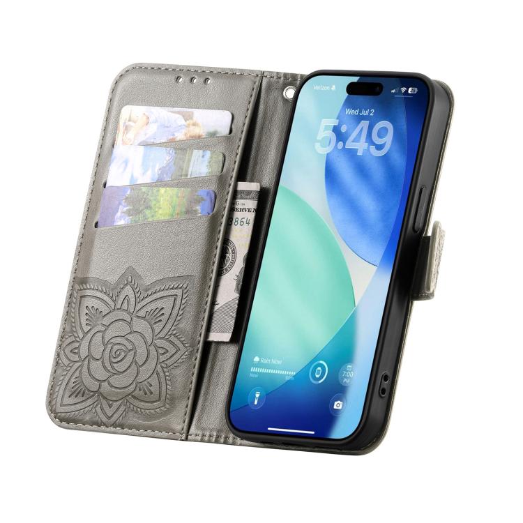 For iPhone Air Butterfly Love Flower Embossed Leather Phone Case