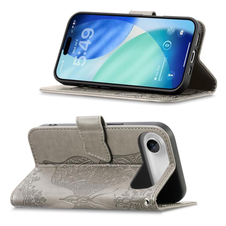 For iPhone Air Butterfly Love Flower Embossed Leather Phone Case