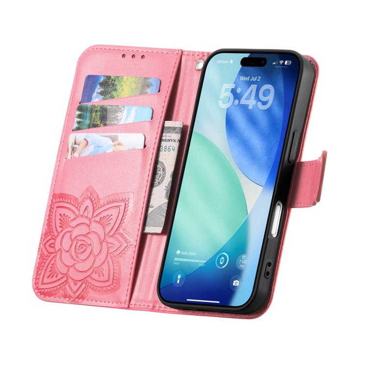 For IPhone 17 Pro Max Butterfly Love Flower Embossed Leather Phone Case