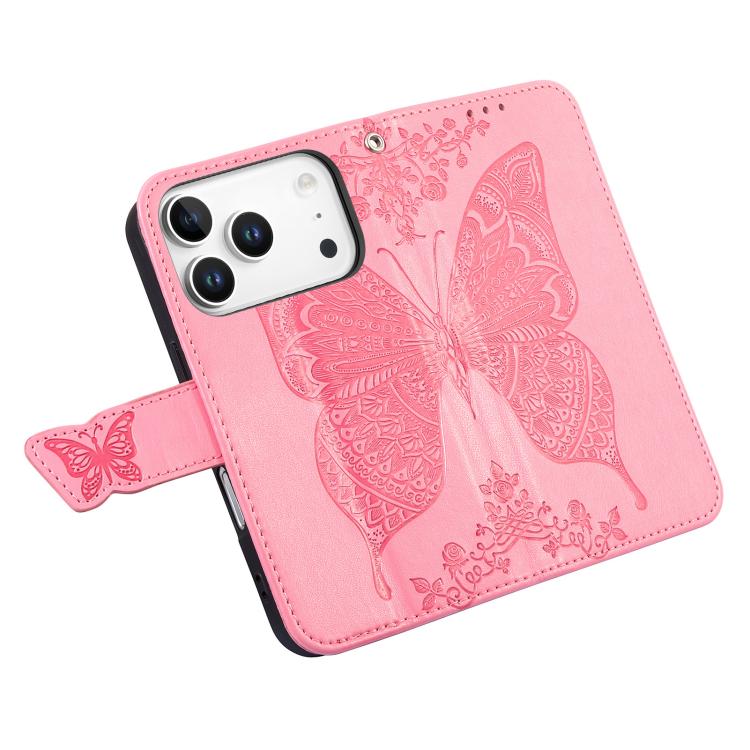 For IPhone 17 Pro Max Butterfly Love Flower Embossed Leather Phone Case