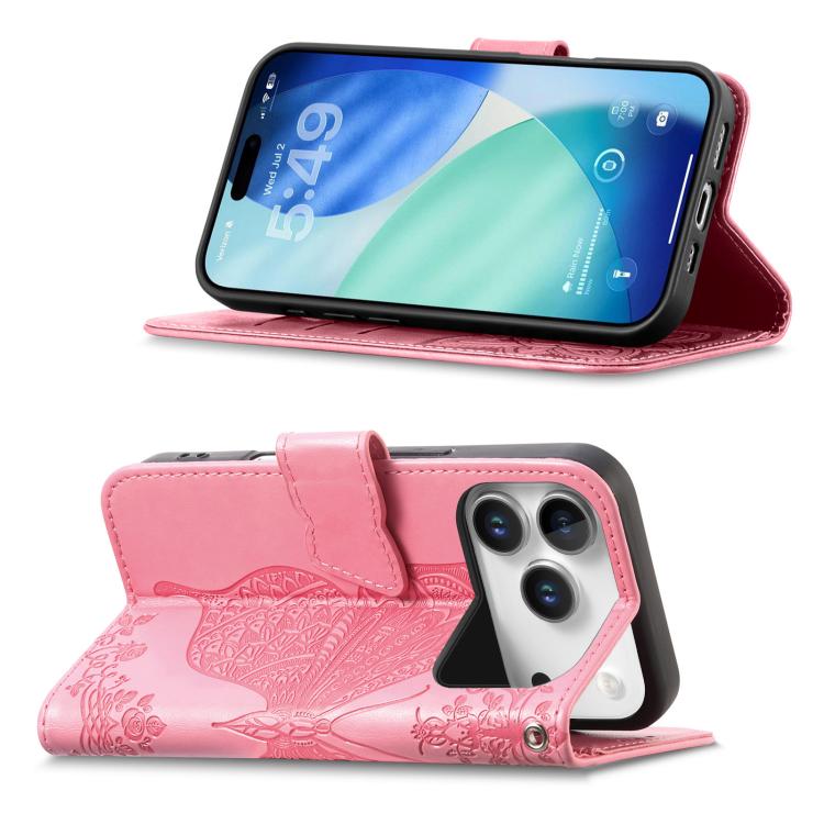 For IPhone 17 Pro Max Butterfly Love Flower Embossed Leather Phone Case