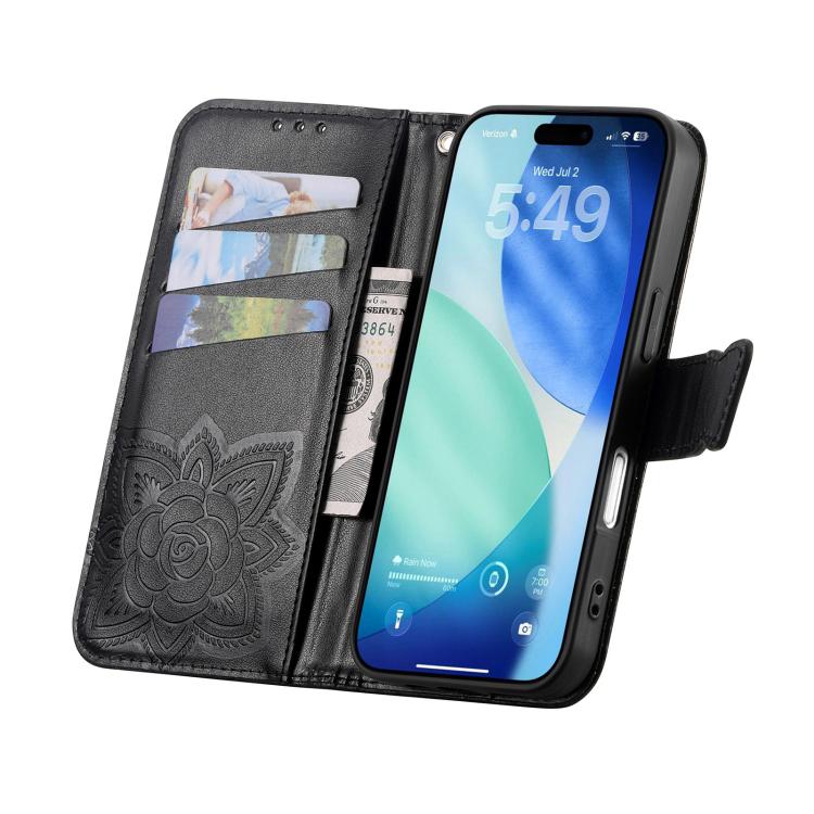 For IPhone 17 Pro Max Butterfly Love Flower Embossed Leather Phone Case