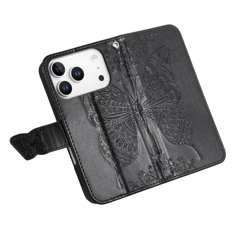 For IPhone 17 Pro Max Butterfly Love Flower Embossed Leather Phone Case