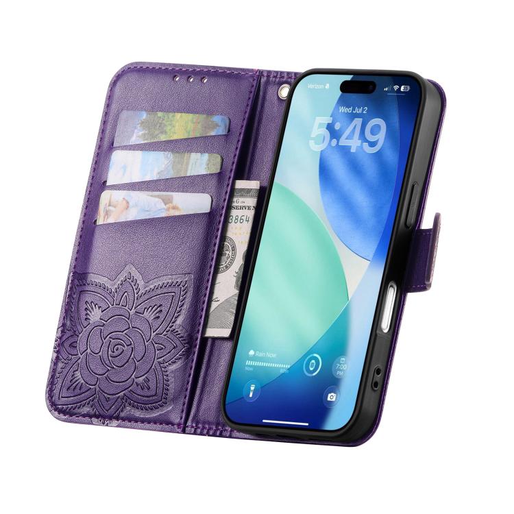 For IPhone 17 Pro Max Butterfly Love Flower Embossed Leather Phone Case