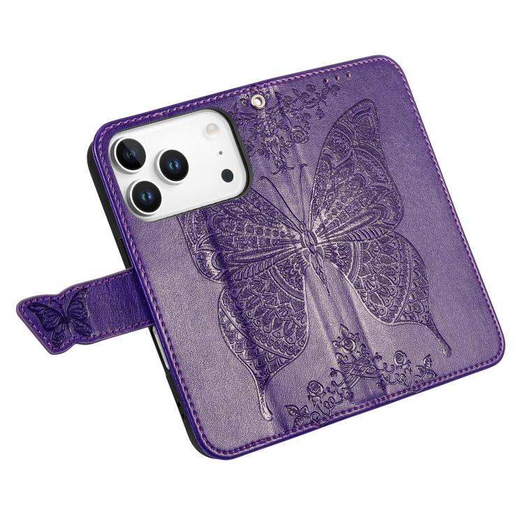 For IPhone 17 Pro Max Butterfly Love Flower Embossed Leather Phone Case