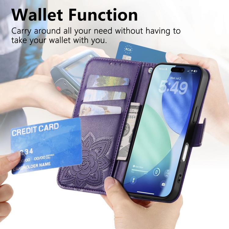 For IPhone 17 Pro Max Butterfly Love Flower Embossed Leather Phone Case