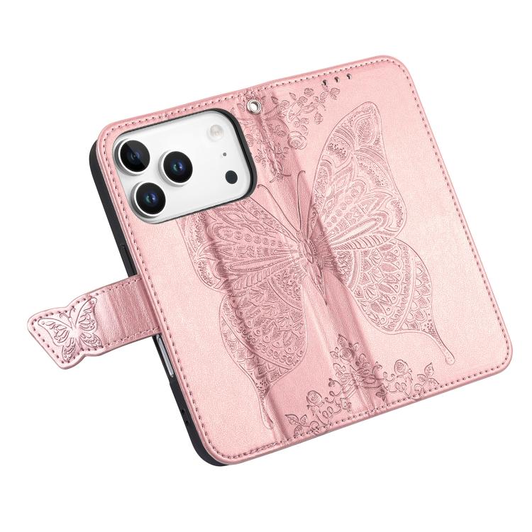 For IPhone 17 Pro Max Butterfly Love Flower Embossed Leather Phone Case