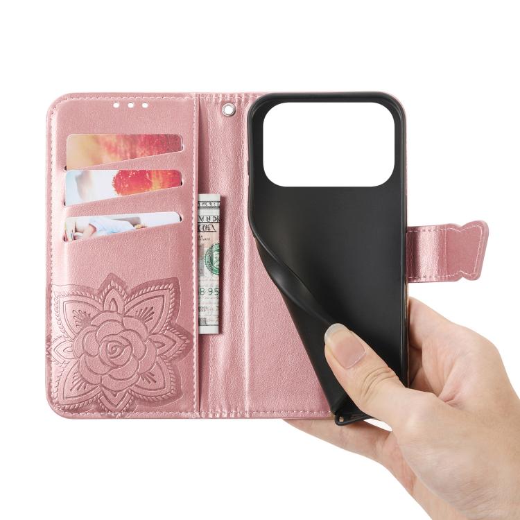 For IPhone 17 Pro Max Butterfly Love Flower Embossed Leather Phone Case