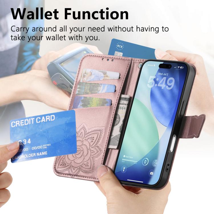 For IPhone 17 Pro Max Butterfly Love Flower Embossed Leather Phone Case