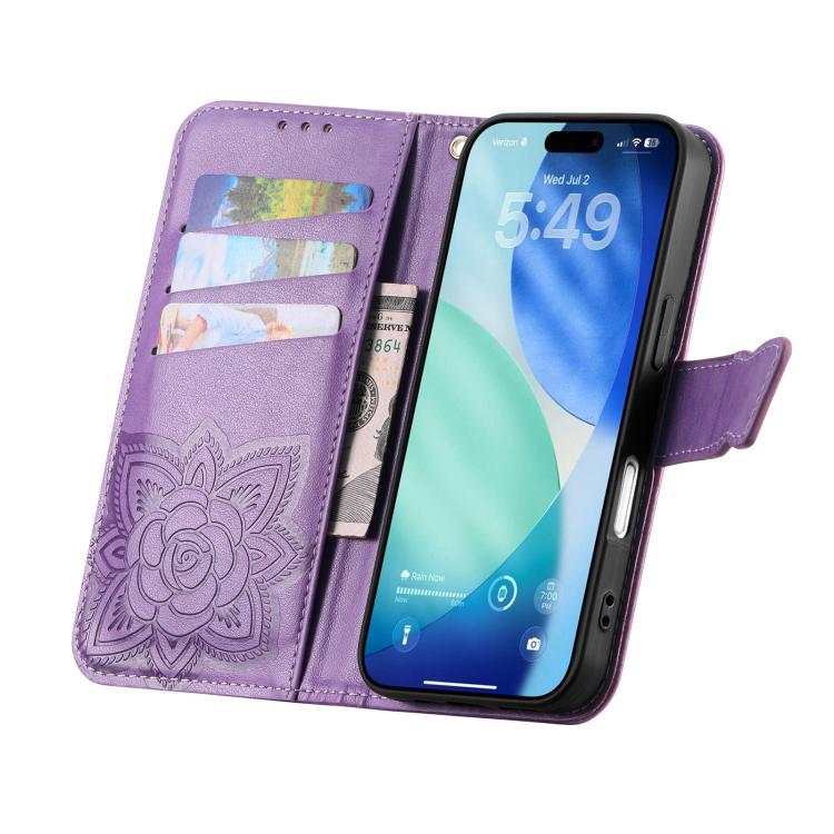For IPhone 17 Pro Max Butterfly Love Flower Embossed Leather Phone Case