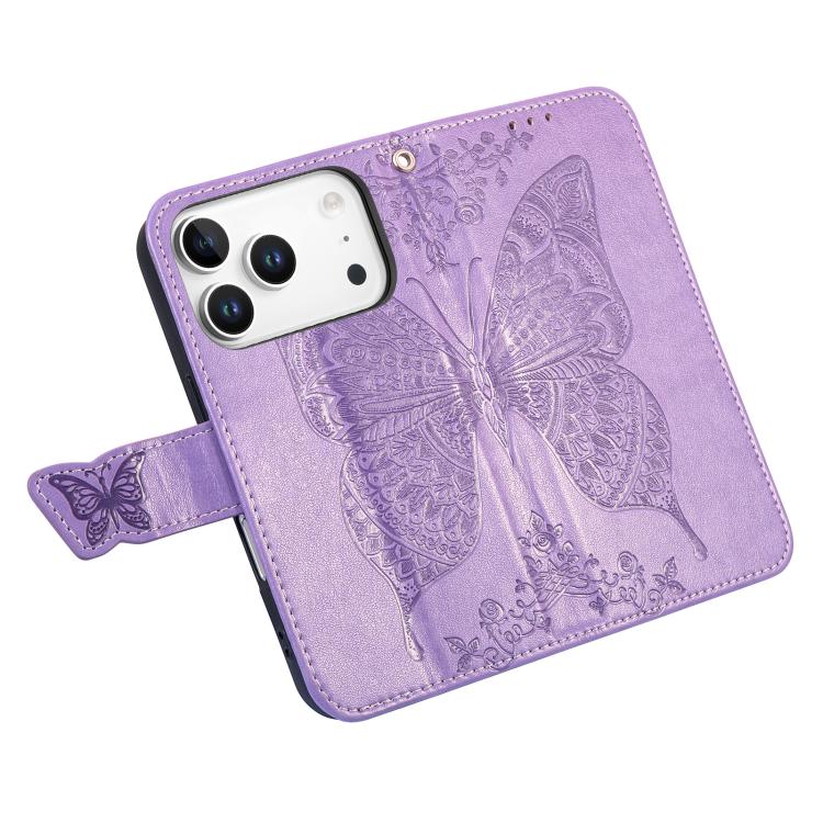 For IPhone 17 Pro Max Butterfly Love Flower Embossed Leather Phone Case