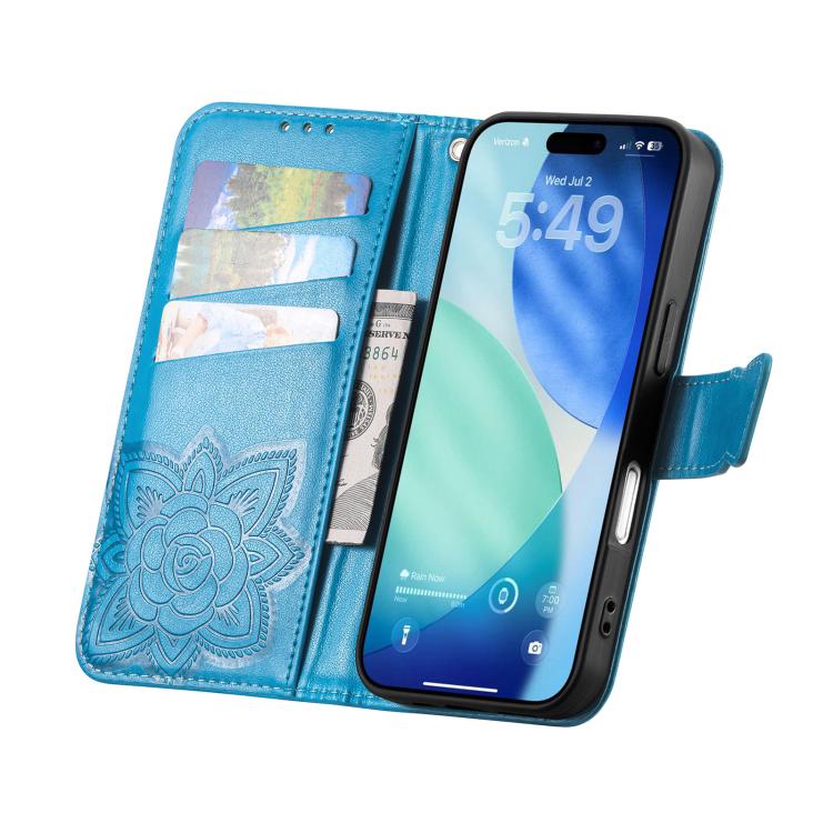 For IPhone 17 Pro Max Butterfly Love Flower Embossed Leather Phone Case