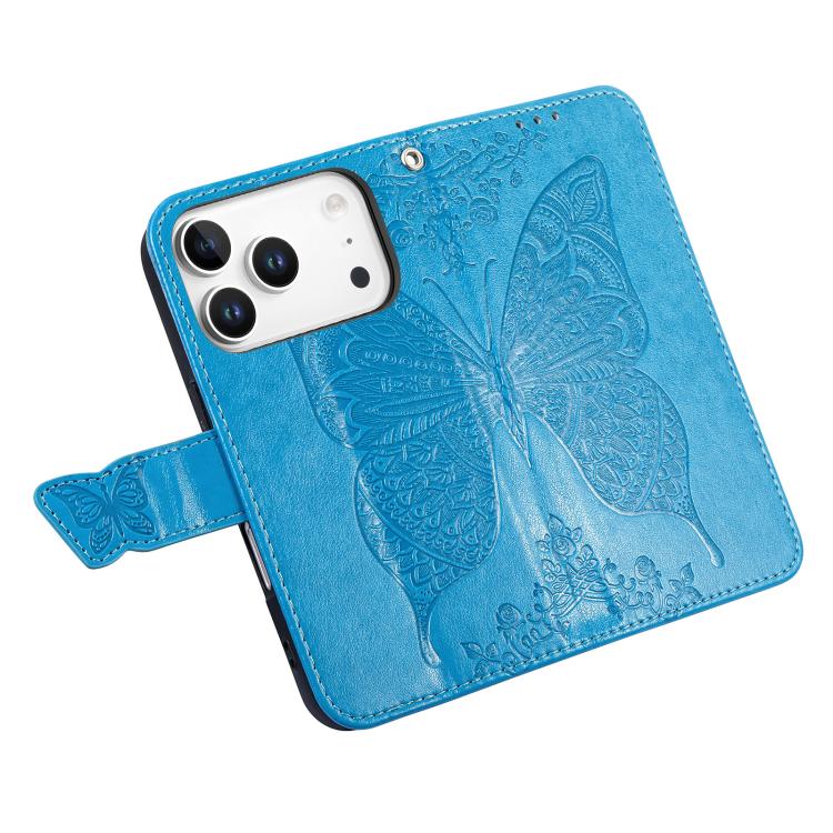 For IPhone 17 Pro Max Butterfly Love Flower Embossed Leather Phone Case