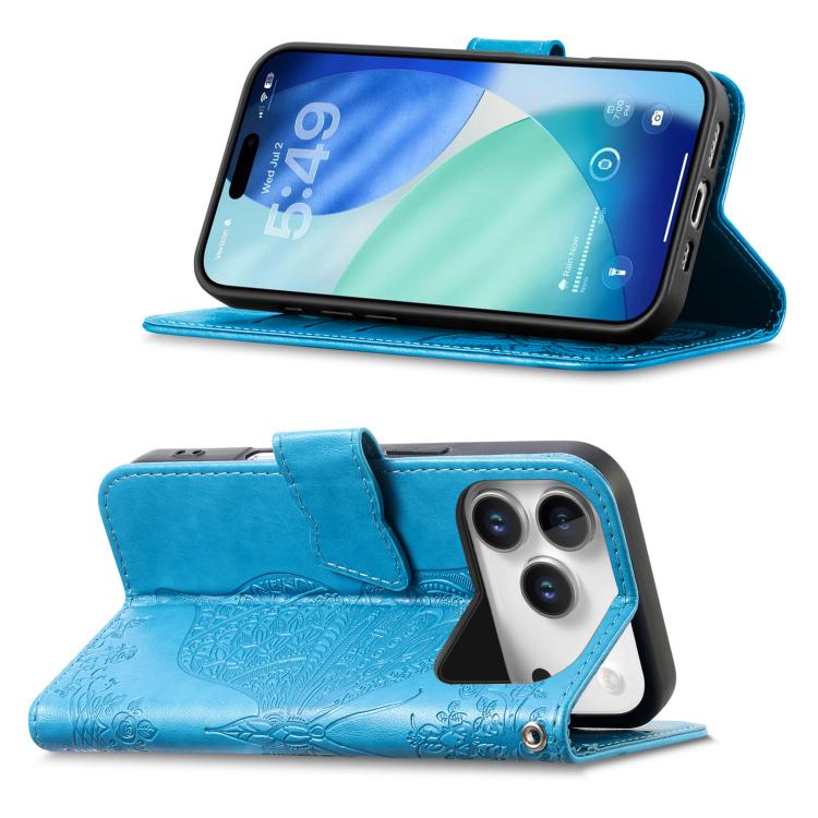 For IPhone 17 Pro Max Butterfly Love Flower Embossed Leather Phone Case