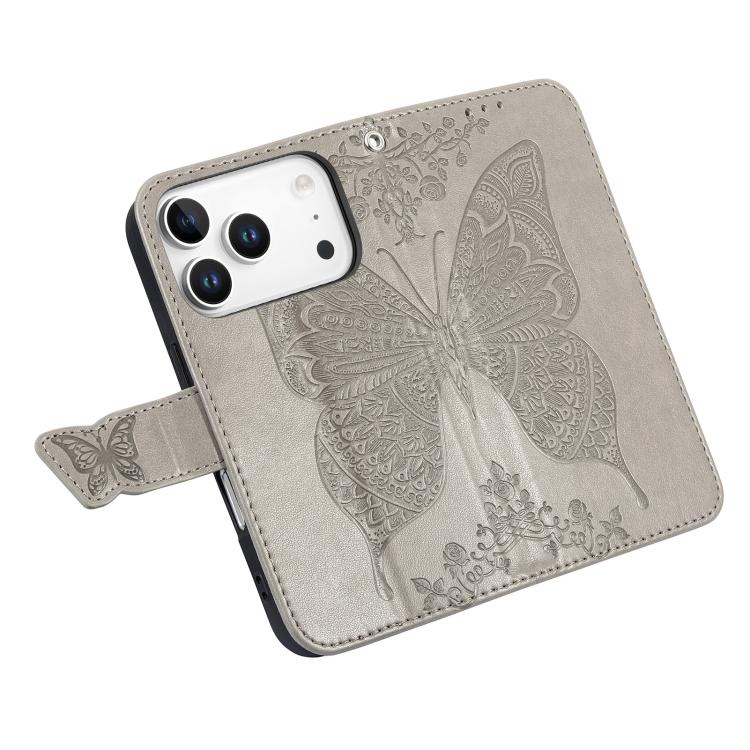 For IPhone 17 Pro Max Butterfly Love Flower Embossed Leather Phone Case