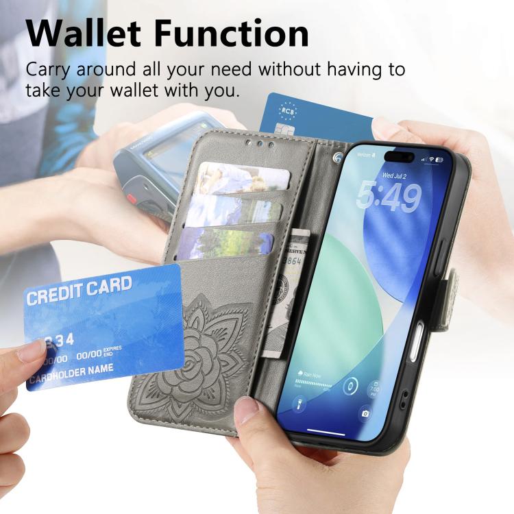 For IPhone 17 Pro Max Butterfly Love Flower Embossed Leather Phone Case