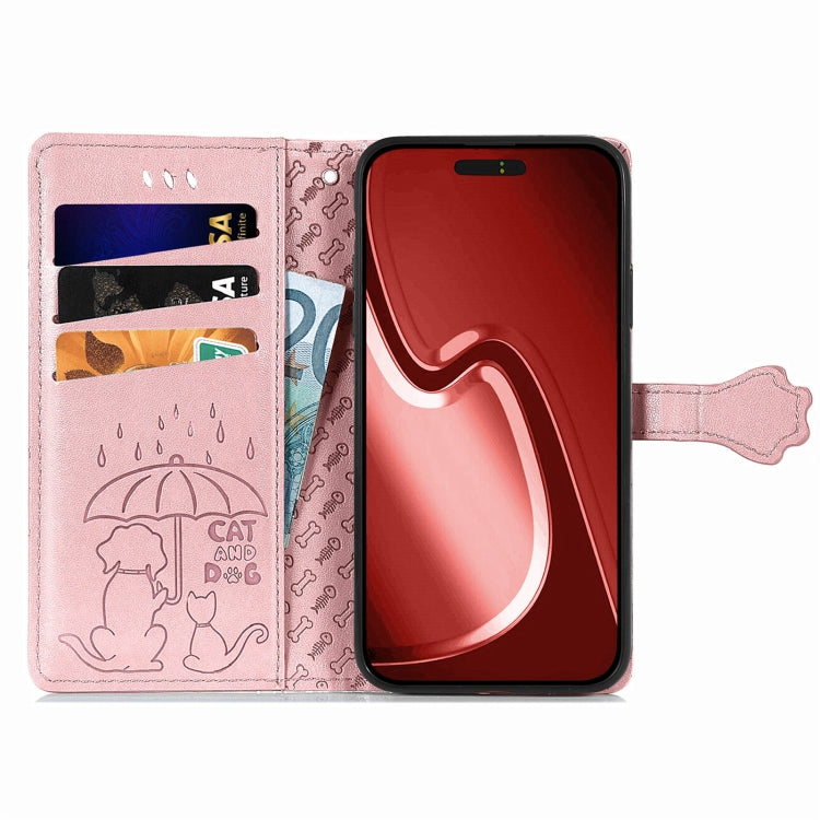 For iPhone 16 Cat and Dog Embossed Leather Phone Case