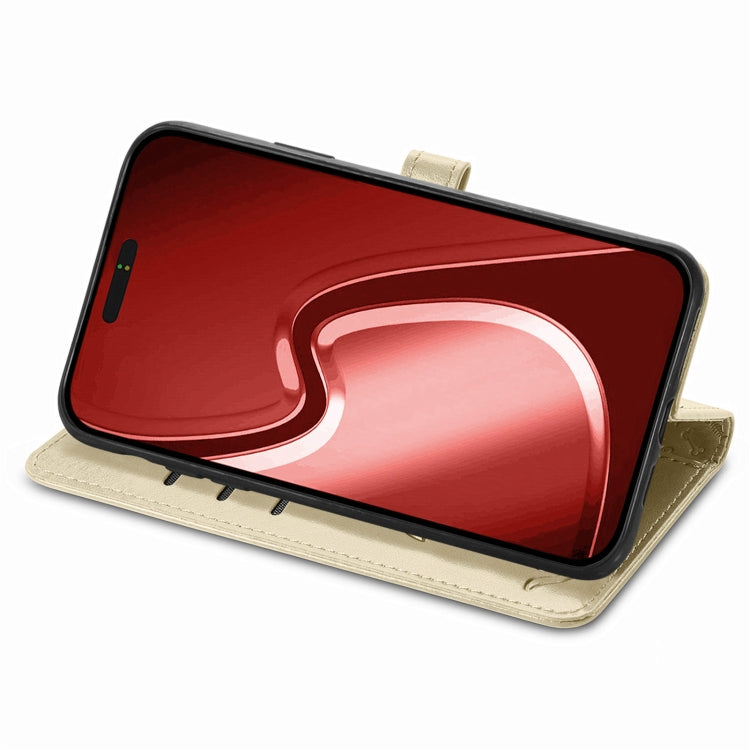 For iPhone 16 Pro Cat and Dog Embossed Leather Phone Case
