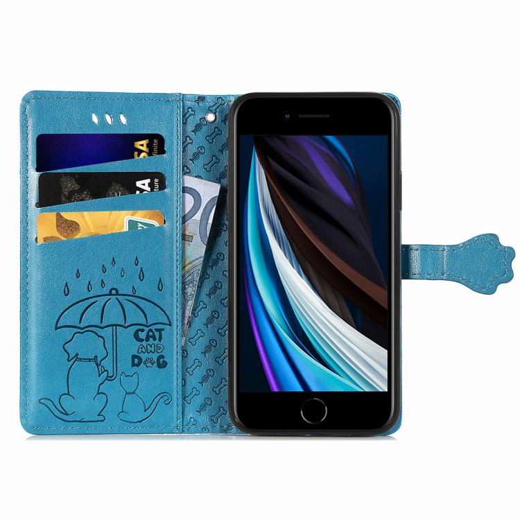 For iPhone 17e / 16e Cat and Dog Embossed Leather Phone Case