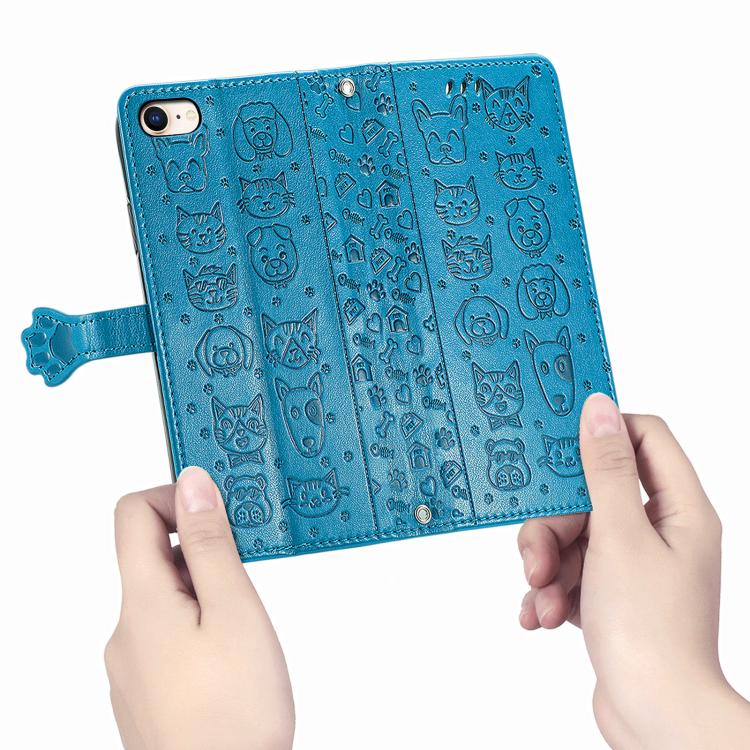 For iPhone 17e / 16e Cat and Dog Embossed Leather Phone Case