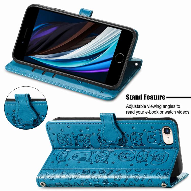 For iPhone 17e / 16e Cat and Dog Embossed Leather Phone Case