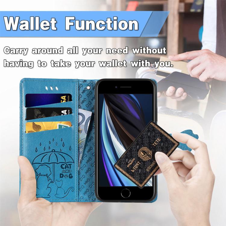 For iPhone 17e / 16e Cat and Dog Embossed Leather Phone Case