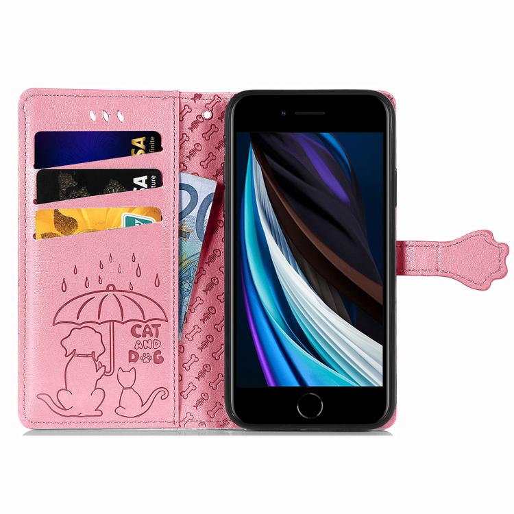 For iPhone 17e / 16e Cat and Dog Embossed Leather Phone Case