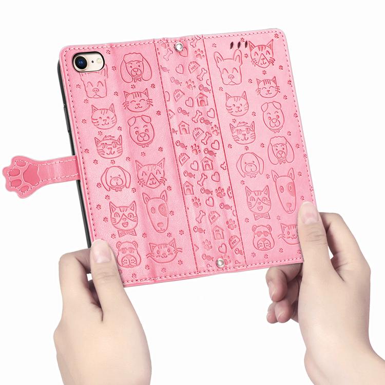 For iPhone 17e / 16e Cat and Dog Embossed Leather Phone Case