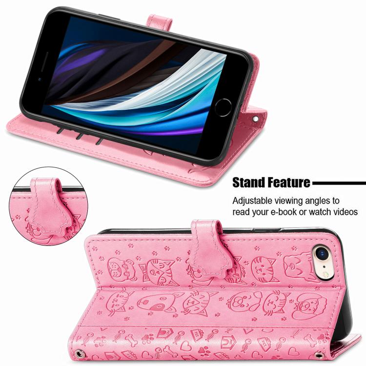 For iPhone 17e / 16e Cat and Dog Embossed Leather Phone Case